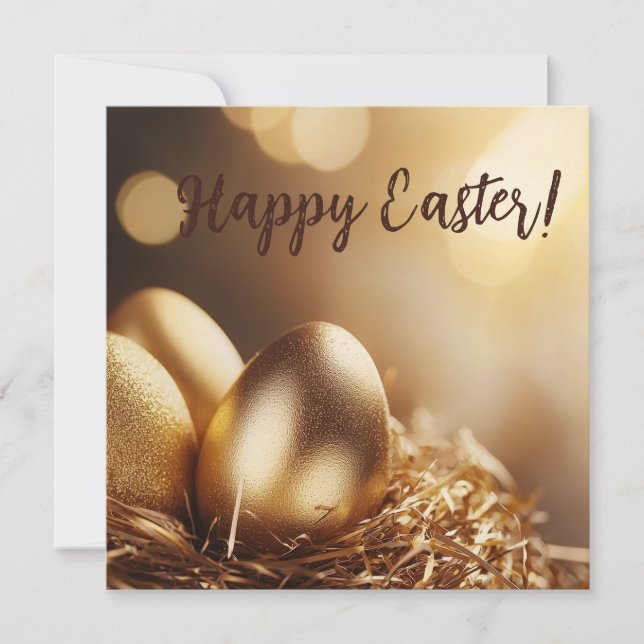 festive golden eggs in a nest for Easter Holiday Card (Front)