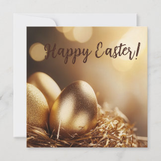 festive golden eggs in a nest for Easter Holiday Card