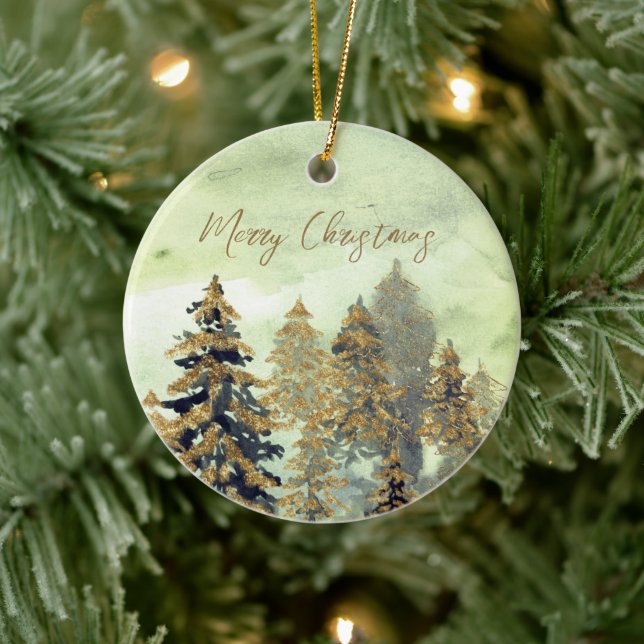 Festive Golden Green Christmas Trees Ceramic Tree Decoration (Tree)