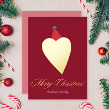 Festive Golden Heart with Christmas Hat Red
