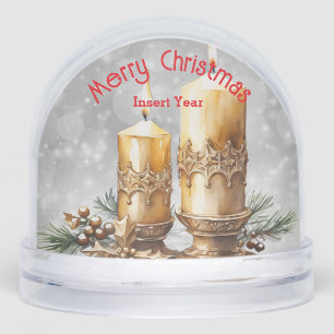 Festive Golden Merry Christmas Candles Keepsake  Snowglobe