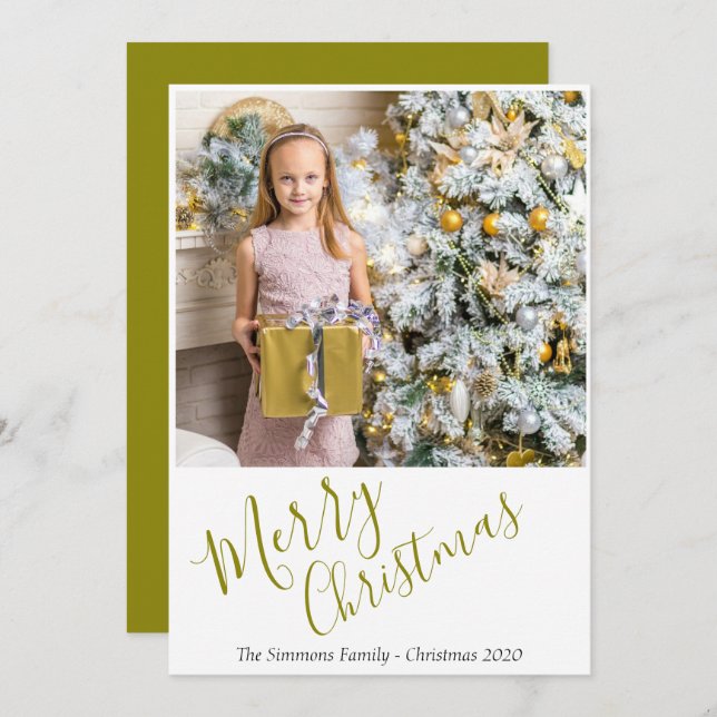 Festive Golden Merry Christmas Photo Holiday Card (Front/Back)