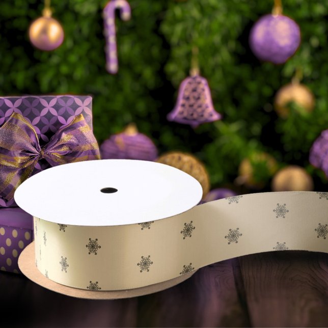 Festive Golden Metallic Snowflake Christmas Satin Ribbon (Creator Uploaded)
