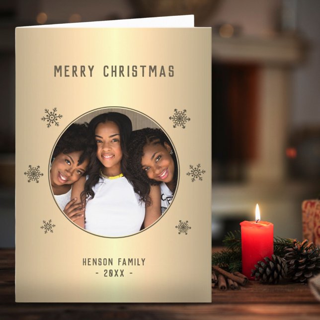 Festive Golden Metallic Snowflake Photo Christmas  Holiday Card (Creator Uploaded)