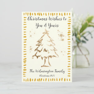 Festive Golden Tree Family Christmas Flat Card