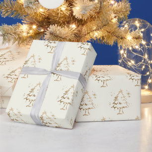 Festive Golden Tree on Ivory Christmas Wrapping Paper