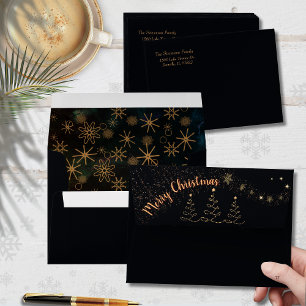 Festive Golden Tree & Snowflake Christmas Envelope