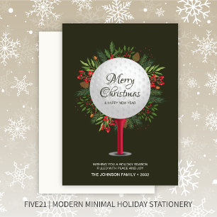 Festive Golf Tee Shot Christmas Greenery Holiday Card