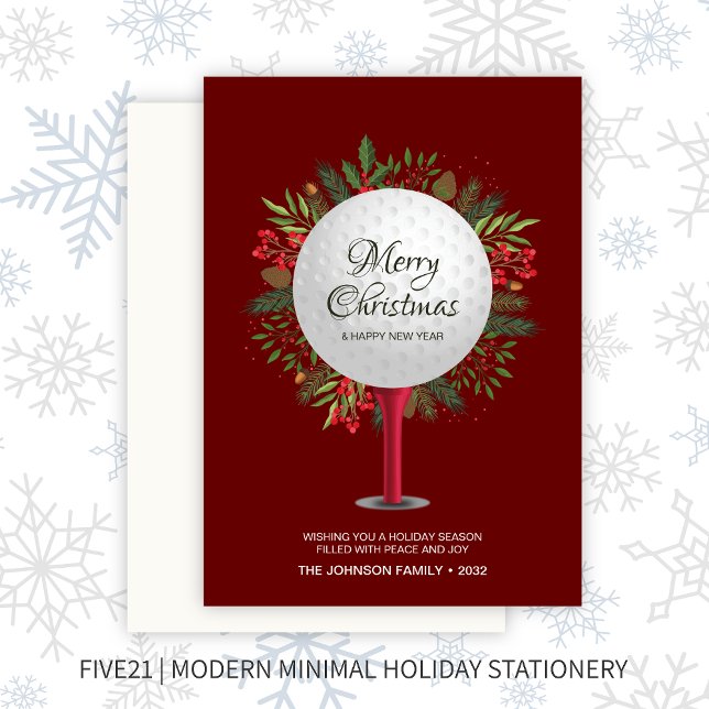 Festive Golf Tee Shot Christmas Greenery Holiday Card (Creator Uploaded)