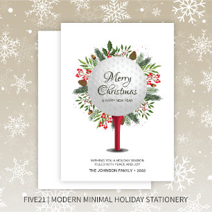 Festive Golf Tee Shot Christmas Greenery Holiday Card
