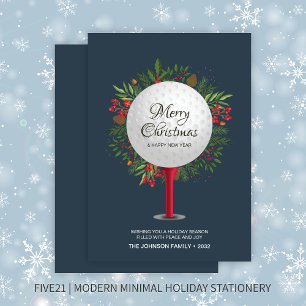 Festive Golf Tee Shot Christmas Greenery Holiday Card