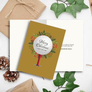 Festive Golf Tee Shot Christmas Greenery Holiday Card