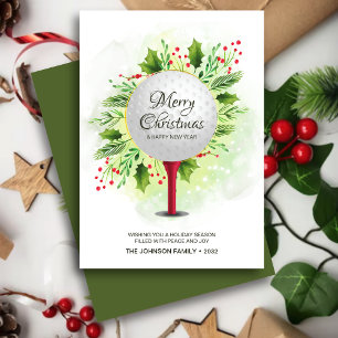 Festive Golf Tee Shot Christmas Greenery Holiday Card