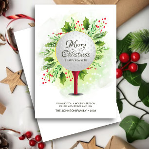 Festive Golf Tee Shot Christmas Greenery Holiday Card