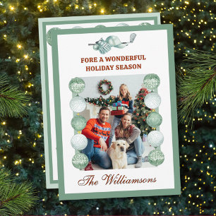 Festive Golf Theme Two Photo Christmas Holiday Card