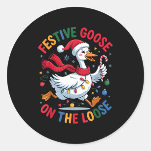 Festive Goose On Loose Christmas Cute Holiday Wint Classic Round Sticker
