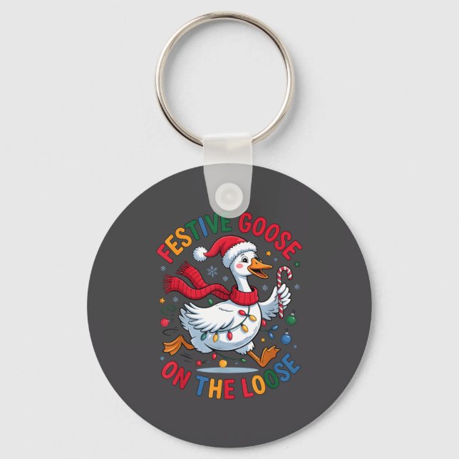 Festive Goose On Loose Christmas Cute Holiday Wint Key Ring (Front)