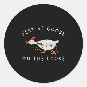 Festive Goose On The Loose Christmas Duck Light Xm Classic Round Sticker