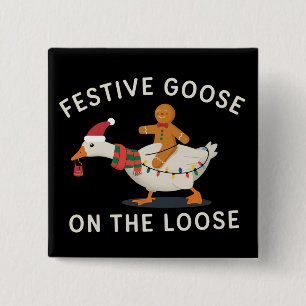Festive Goose On The Loose Christmas Gingerbread  15 Cm Square Badge