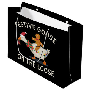 Festive Goose On The Loose Christmas Gingerbread Large Gift Bag