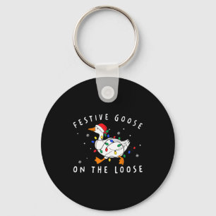 Festive Goose On The Loose Funny Christmas Humor Key Ring