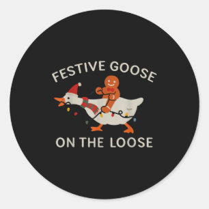 Festive Goose On The Loose Funny Gingerbread Chris Classic Round Sticker