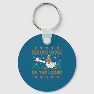 Festive Goose On The Loose Funny Gingerbread Ugly Key Ring