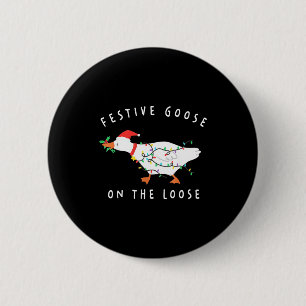 Festive Goose On The Loose Funny Silly Goose Retro 6 Cm Round Badge