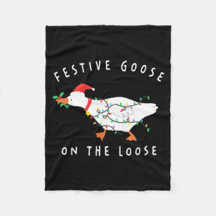 Festive Goose On The Loose Funny Silly Goose Retro Fleece Blanket