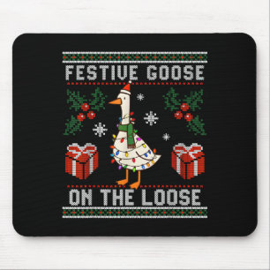 Festive Goose On The Loose Funny Ugly Sweater Chri Mouse Pad