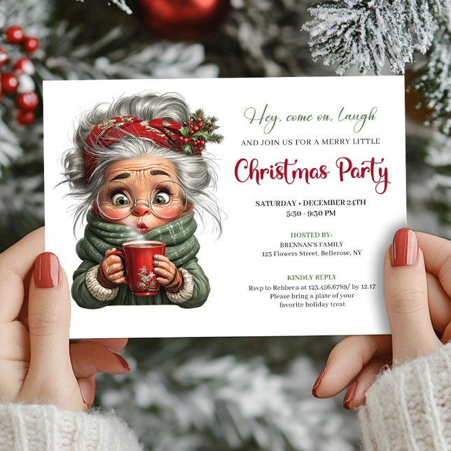 Festive Granny Cartoon Whimsical Xmas Invitation (Festive Granny Cartoon Whimsical Xmas Invitation)