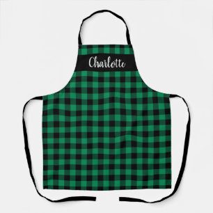 Festive Green and Black Buffalo Plaid Personalised Apron