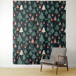  Festive Green and Coral Christmas Tree Pattern  Tapestry