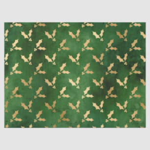 Festive Green and Gold Foil Winter Christmas Holly Tissue Paper
