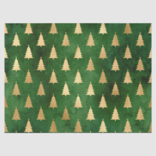 Festive Green and Gold Foil Winter Christmas Tree Tissue Paper
