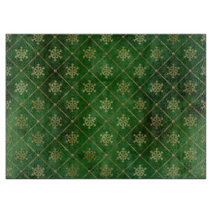 Festive Green and Gold Foil Winter Snowflakes Cutting Board