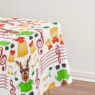 Festive Green And Gold Kasky Christmas Reindeer Tablecloth