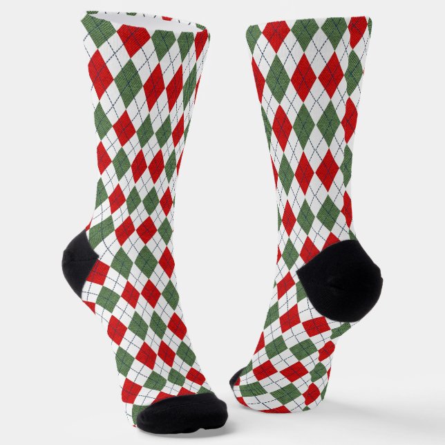Festive Green and Red Argyle Pattern Socks (Angled)