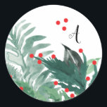 Festive Green and Red Christmas Holiday Classic Round Sticker<br><div class="desc">Festive Green and Red Christmas Holiday Address Label</div>