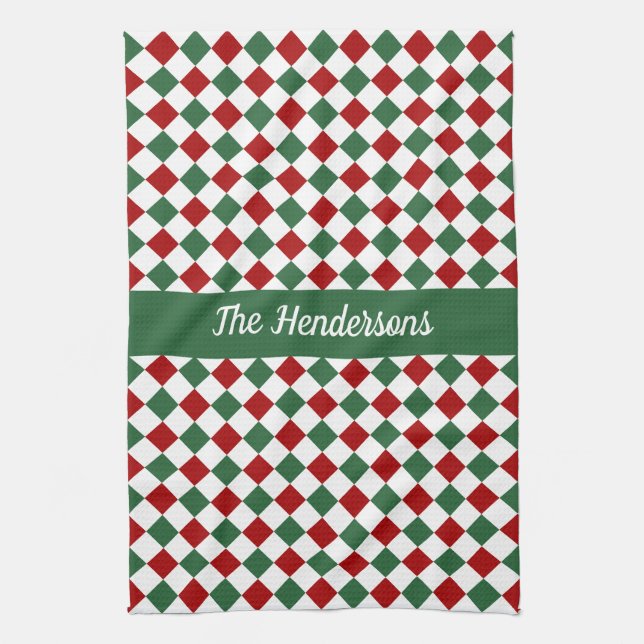 Festive Green And Red Christmas  Tea Towel (Vertical)