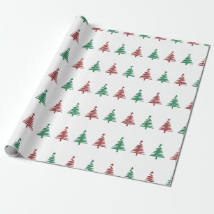 Festive Green and Red Christmas Tree Holiday Gift Wrapping Paper