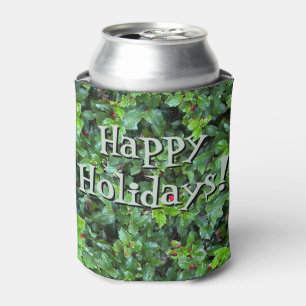 Festive Green and Red Holly berry Holiday Can Cool Can Cooler