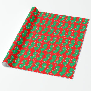 Festive Green and Red Map of New Jersey Snowflakes Wrapping Paper