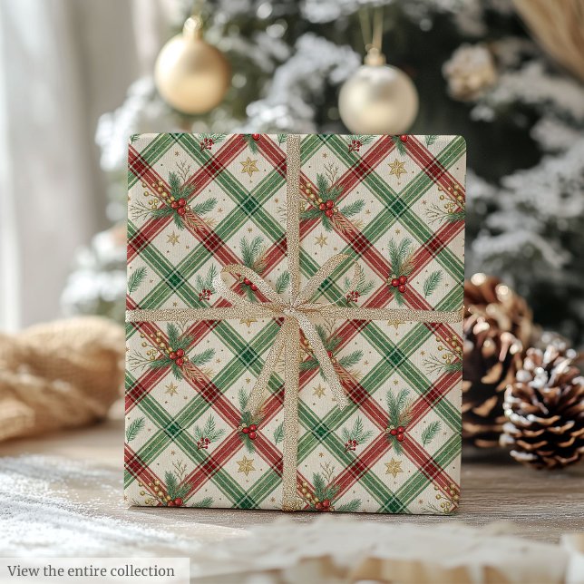 Festive green and red watercolor tartan holiday wrapping paper (Festive green and red watercolor tartan holiday Wrapping Paper)