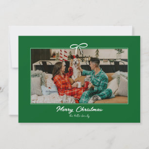 Festive Green and White Bow Holiday Photo  Card