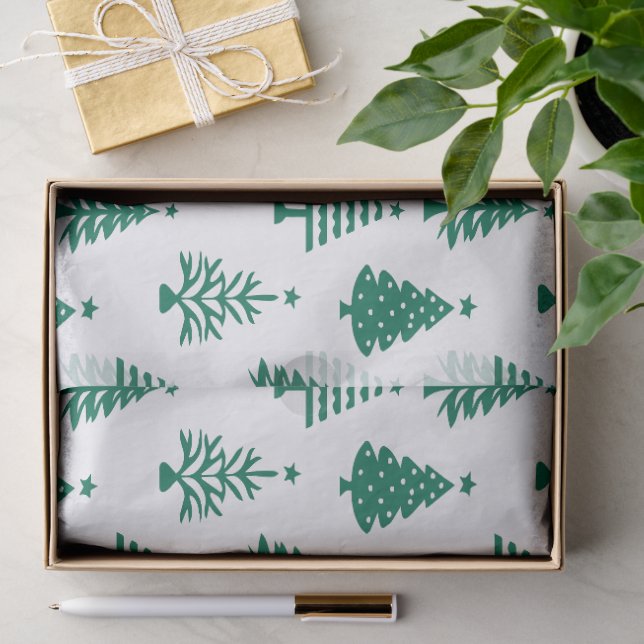 Festive Green and White Christmas Tree Pattern Tissue Paper (Gift)