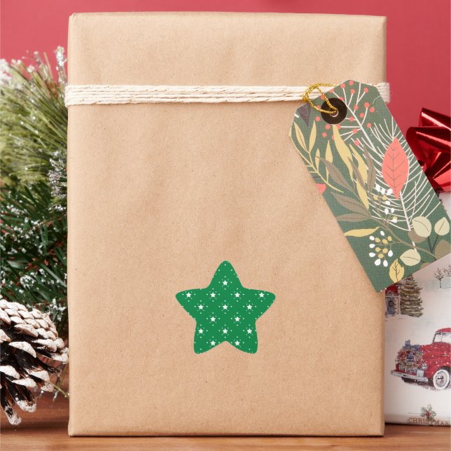 Festive Green and White Stars Pattern Star Sticker (Holiday)