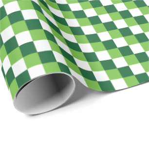 Festive Green and White Tri-Colour Checks Wrapping Paper