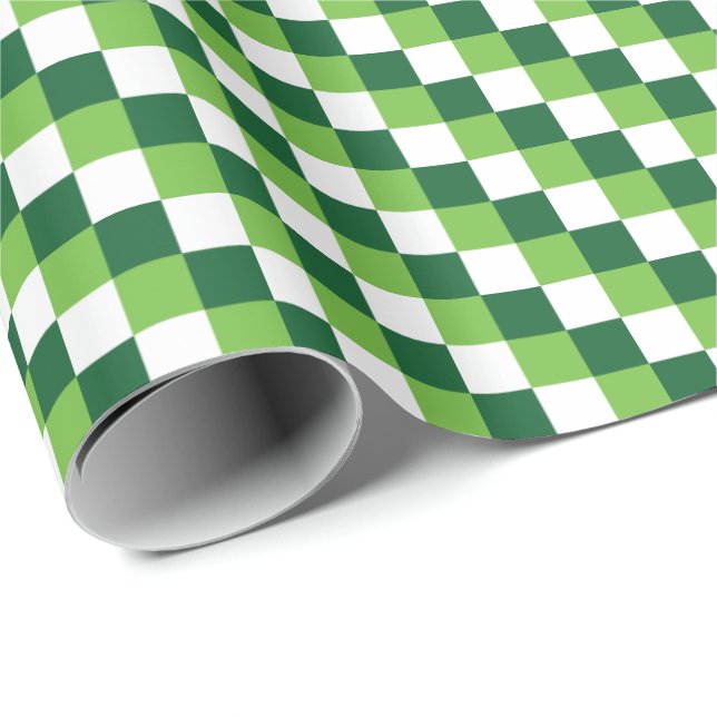 Festive Green and White Tri-Colour Checks Wrapping Paper (Roll Corner)