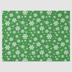 Festive Green and White Winter Snowflakes Pattern Tissue Paper